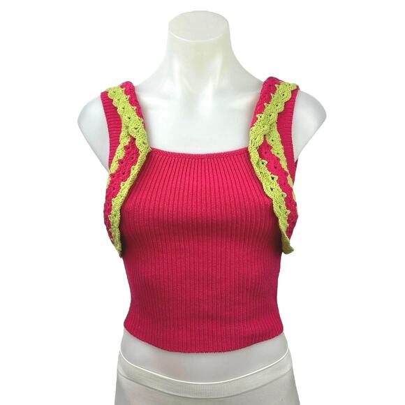 Revolve x Majorelle Jeneli Pink Sleeveless Crochet Knit Sweater Crop Top Sz XS - Picture 4 of 8